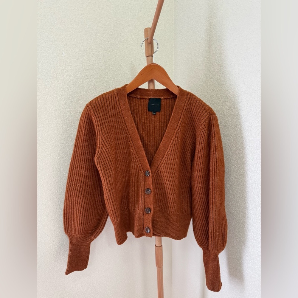 Alex Marie Designer Rust Brown Button-Up Cardigan Sweater Women’s Size Large